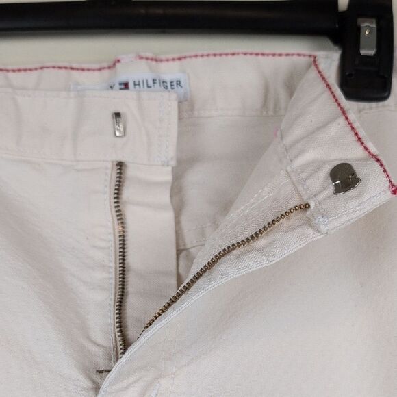 Vintage Tommy Hilfiger Cream Denim Flare Wide Leg Jeans with Mid-Rise Waist Y2K - Picture 4 of 11